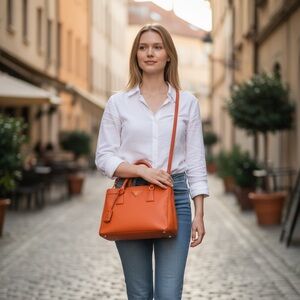 Prada Small Saffiano Lux Leather Double Zip Satchel